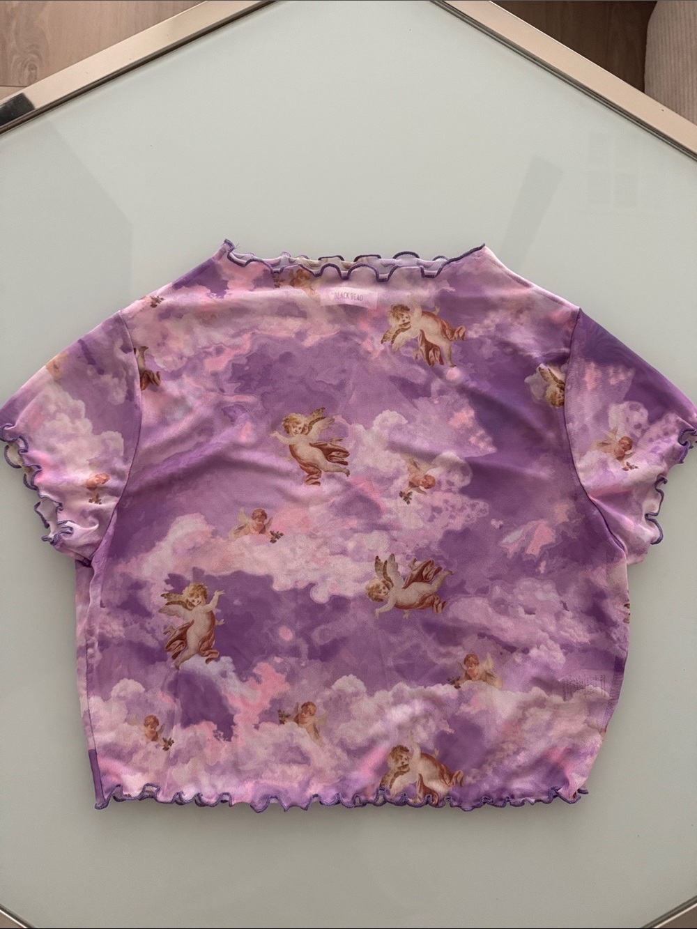 Lavender Cherub Cloud Print Ruffle Tee